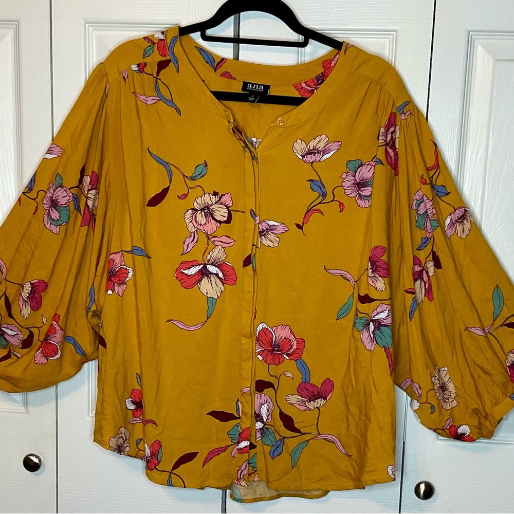 A. N. A. Mustard Floral Women's Top
